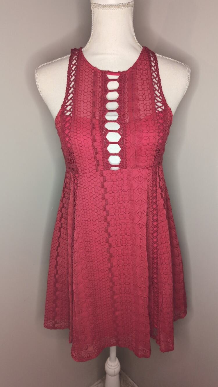 Free People Lovely in Lace Red Cutout Mini Dress Approx XS